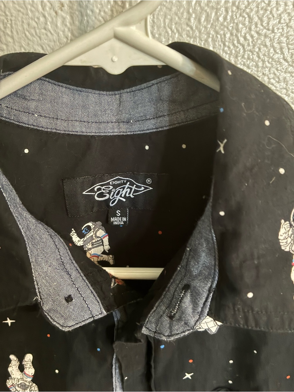 Eighty Eight Black Short-Sleeve Astronaut Print Button-Up Shirt